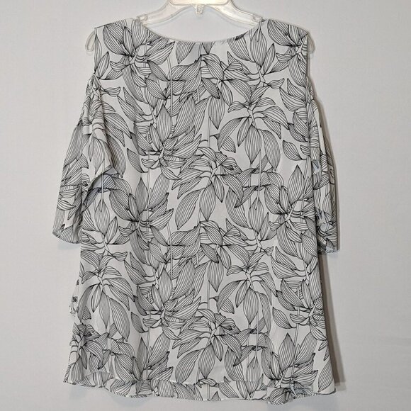 Women's WORTHINGTON, White/Black Floral, Cold Shoulder Chiffon Tunic; Size XLT - Picture 2 of 6